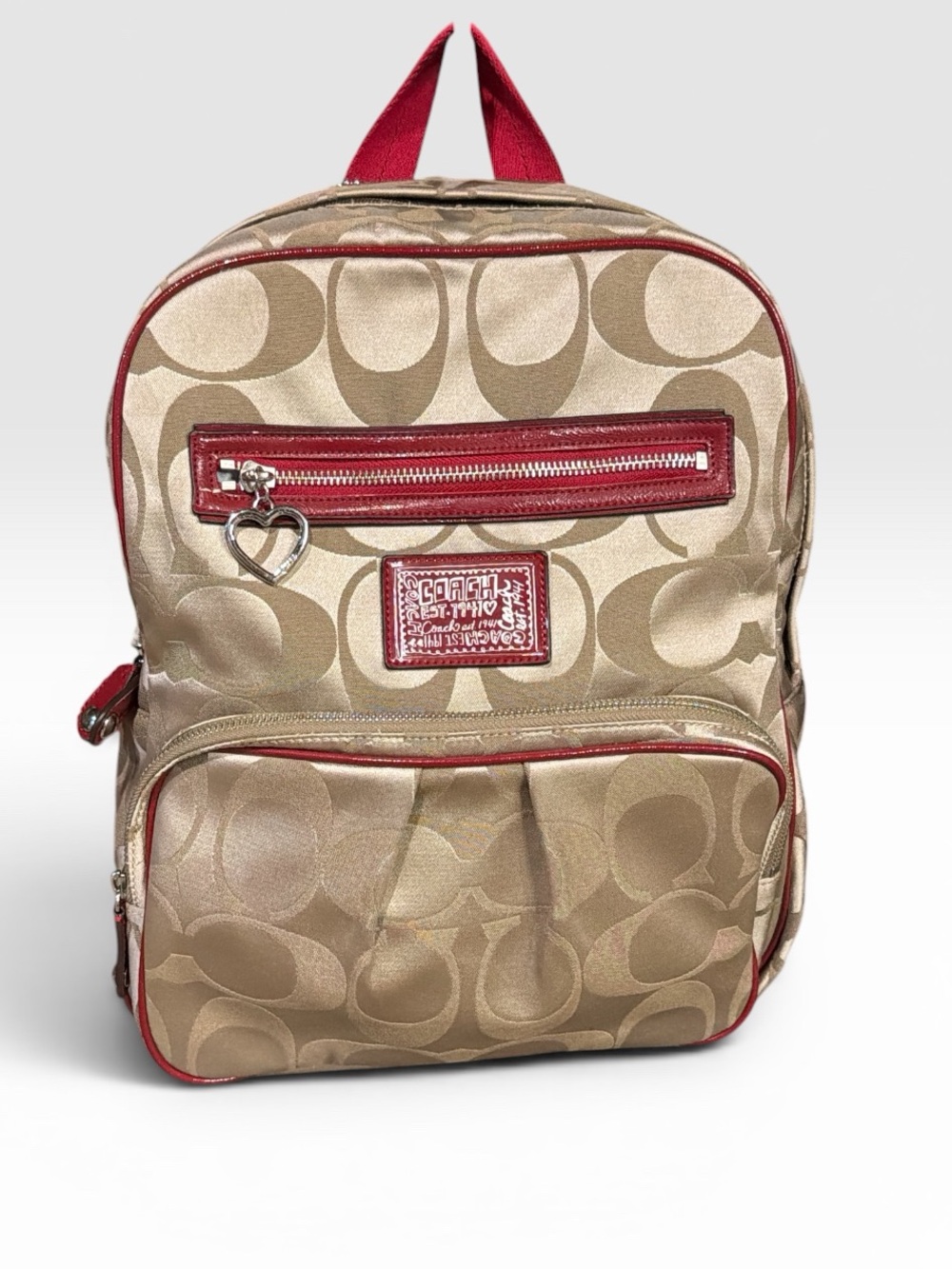 Coach F20046 Poppy Signature Canvas Backpack Red Patent